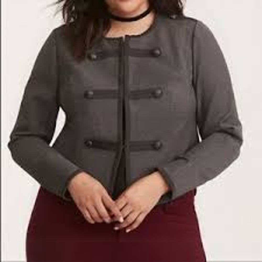 Torrid Jacket Women's Size 0X Fitted Cropped Military Long Sleeve Dark Gray